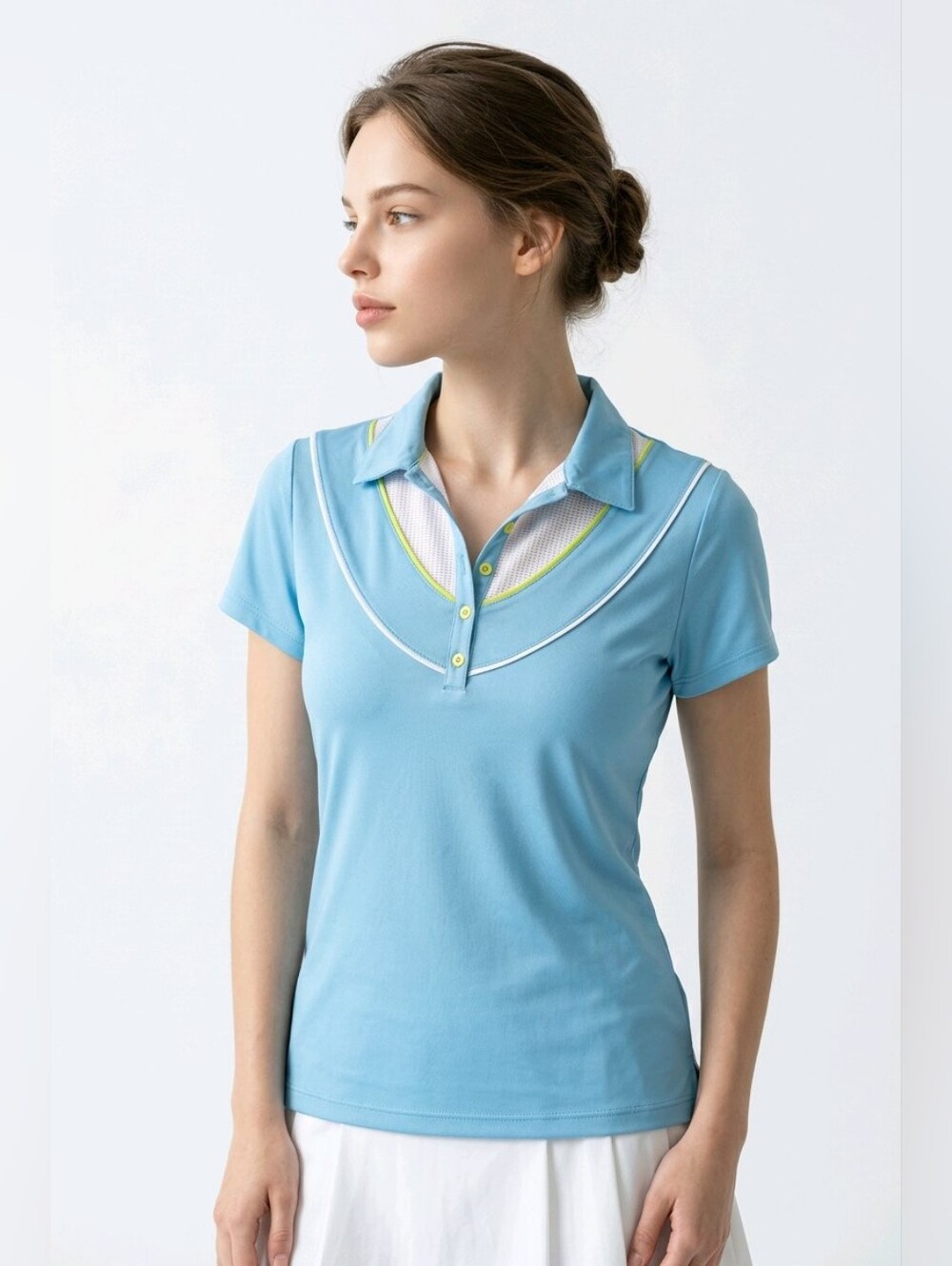 Callaway Light Blue Short Sleeve Polo with Lime Trim